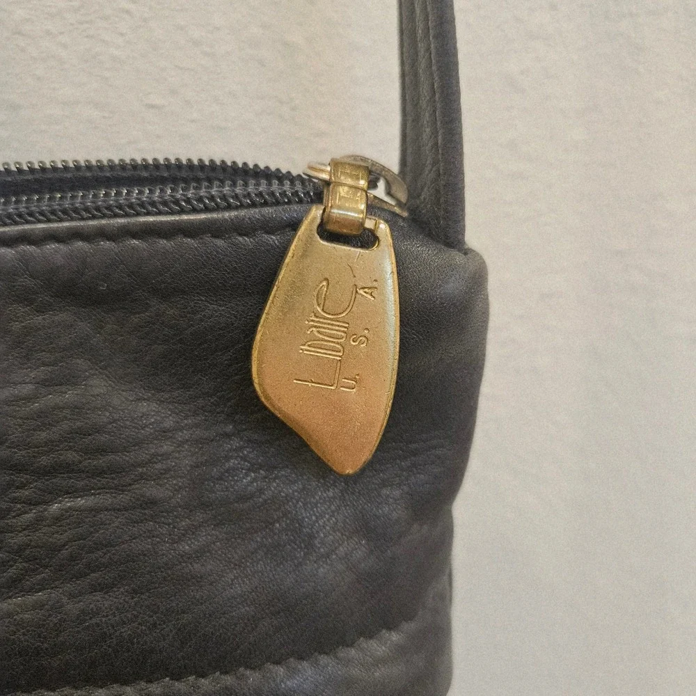 Libaire Black Pebbled Leather Crossbody Bag Made in USA Minimalist Zip Pocket